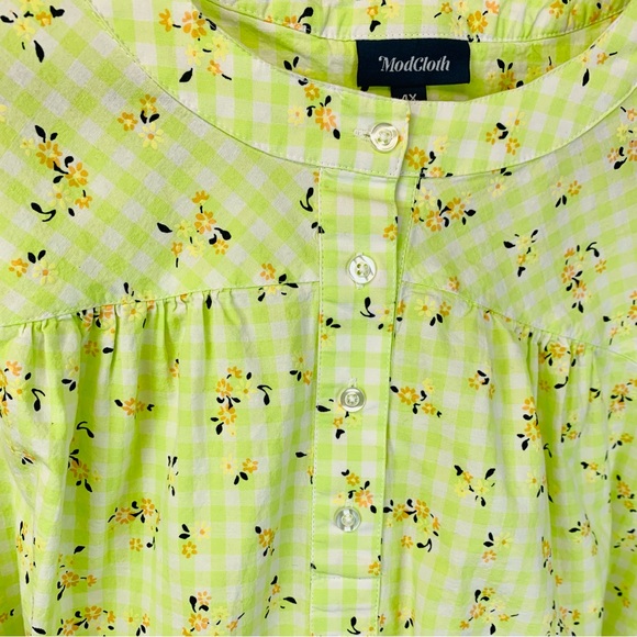 ModCloth Women Plus Size 4X Short Sleeve Blouse Pullover Floral Check Boho - Picture 3 of 9